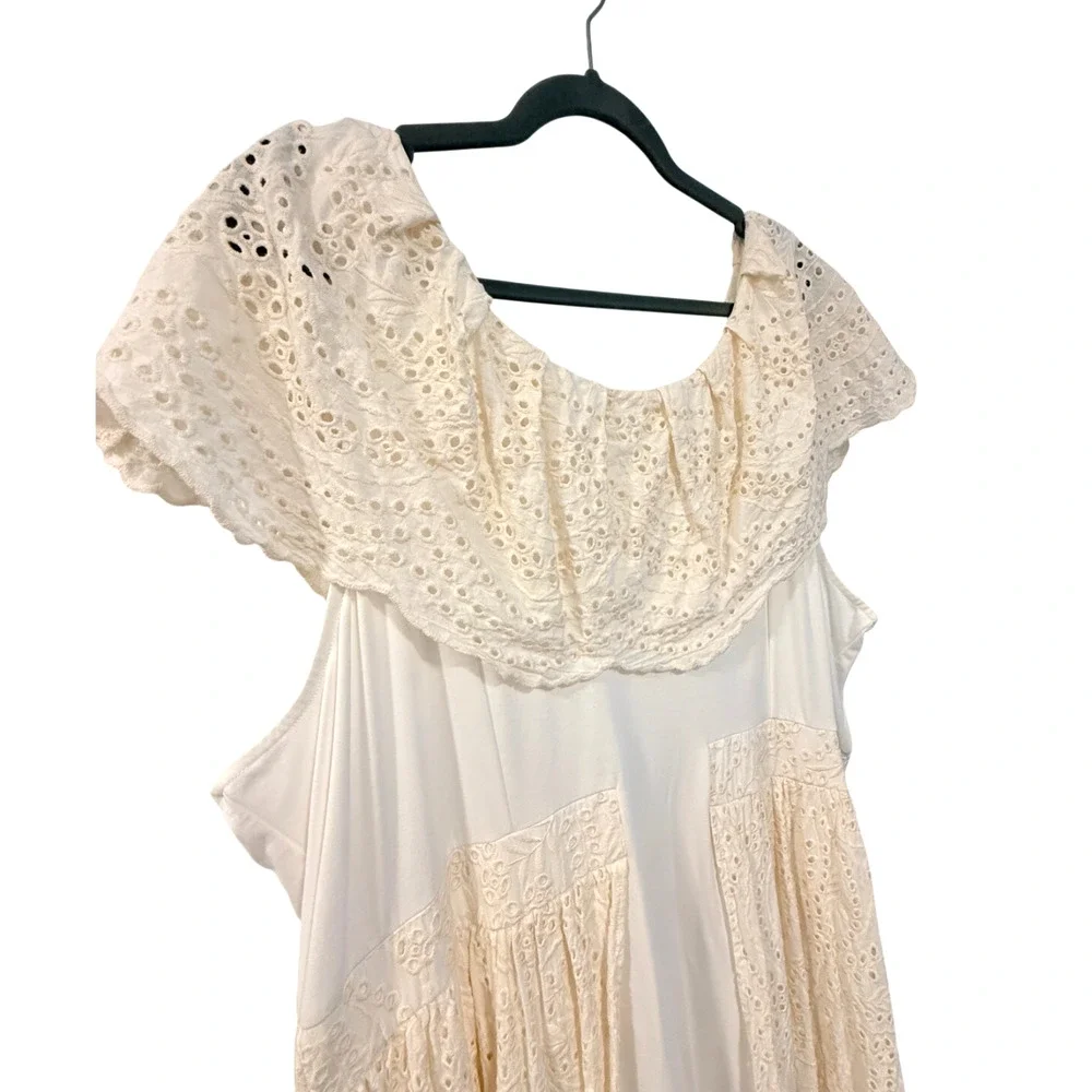 C Wonder 2X Christian Siriano Off Shoulder Eyelet Boho Maxi Dress $149 NEW Cream - Picture 4 of 11